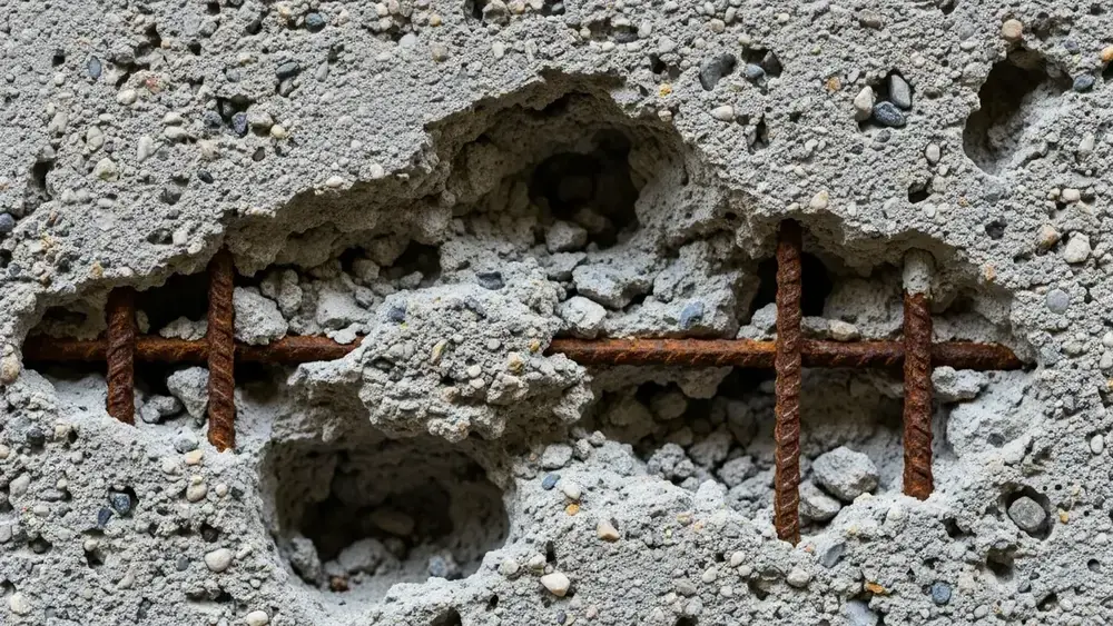 Bicheira: vazios no concreto por má concretagem e vibração